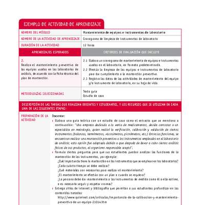 Cronograma de limpieza de instrumentos de laboratorio Cronograma de limpieza de instrumentos de laboratorio