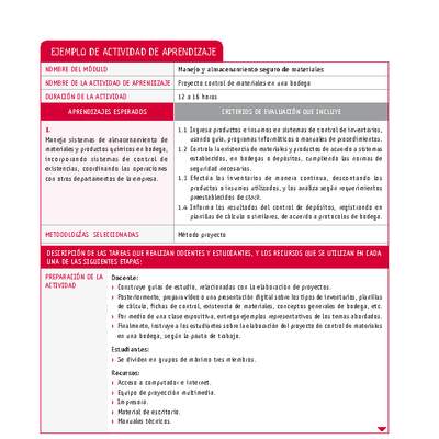 Proyecto control de materiales en una bodega Proyecto control de materiales en una bodega