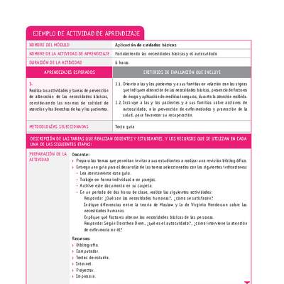 Fortaleciendo las necesidades básicas y el autocuidado Fortaleciendo las necesidades básicas y el autocuidado