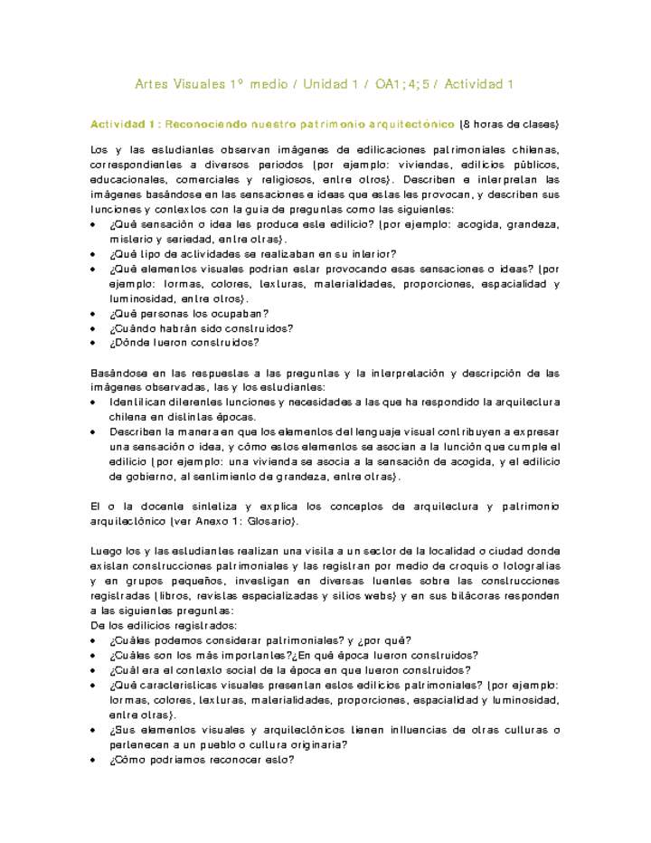 Artes Visuales 1 medio-Unidad 2-OA1;4;5-Actividad 1 Artes Visuales 1 medio-Unidad 2-OA1;4;5-Actividad 1