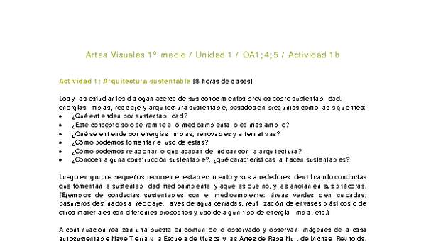 Artes Visuales 1 medio-Unidad 2-OA1;4;5-Actividad 1b Artes Visuales 1 medio-Unidad 2-OA1;4;5-Actividad 1b