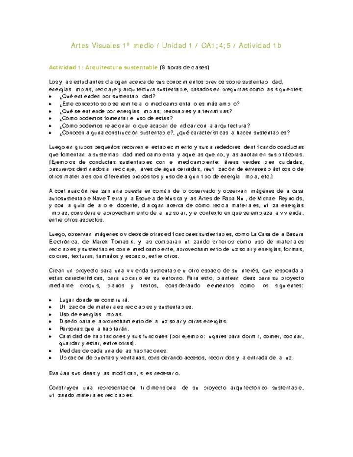 Artes Visuales 1 medio-Unidad 2-OA1;4;5-Actividad 1b Artes Visuales 1 medio-Unidad 2-OA1;4;5-Actividad 1b