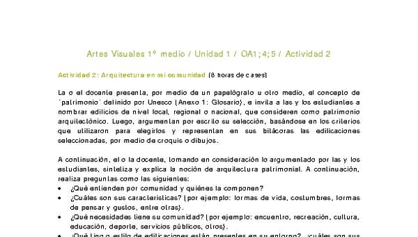 Artes Visuales 1 medio-Unidad 2-OA1;4;5-Actividad 2 Artes Visuales 1 medio-Unidad 2-OA1;4;5-Actividad 2