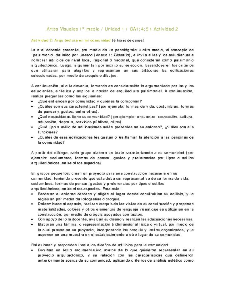 Artes Visuales 1 medio-Unidad 2-OA1;4;5-Actividad 2 Artes Visuales 1 medio-Unidad 2-OA1;4;5-Actividad 2