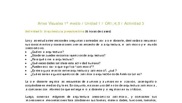Artes Visuales 1 medio-Unidad 2-OA1;4;5-Actividad 3 Artes Visuales 1 medio-Unidad 2-OA1;4;5-Actividad 3