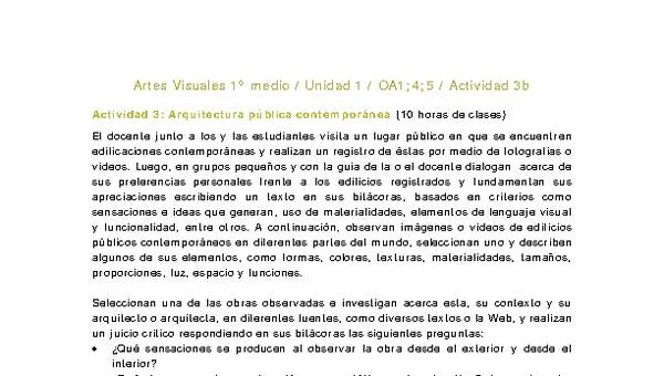 Artes Visuales 1 medio-Unidad 2-OA1;4;5-Actividad 3b Artes Visuales 1 medio-Unidad 2-OA1;4;5-Actividad 3b