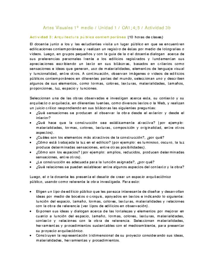 Artes Visuales 1 medio-Unidad 2-OA1;4;5-Actividad 3b Artes Visuales 1 medio-Unidad 2-OA1;4;5-Actividad 3b