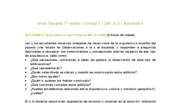 Artes Visuales 1 medio-Unidad 2-OA1;4;5-Actividad 4 Artes Visuales 1 medio-Unidad 2-OA1;4;5-Actividad 4
