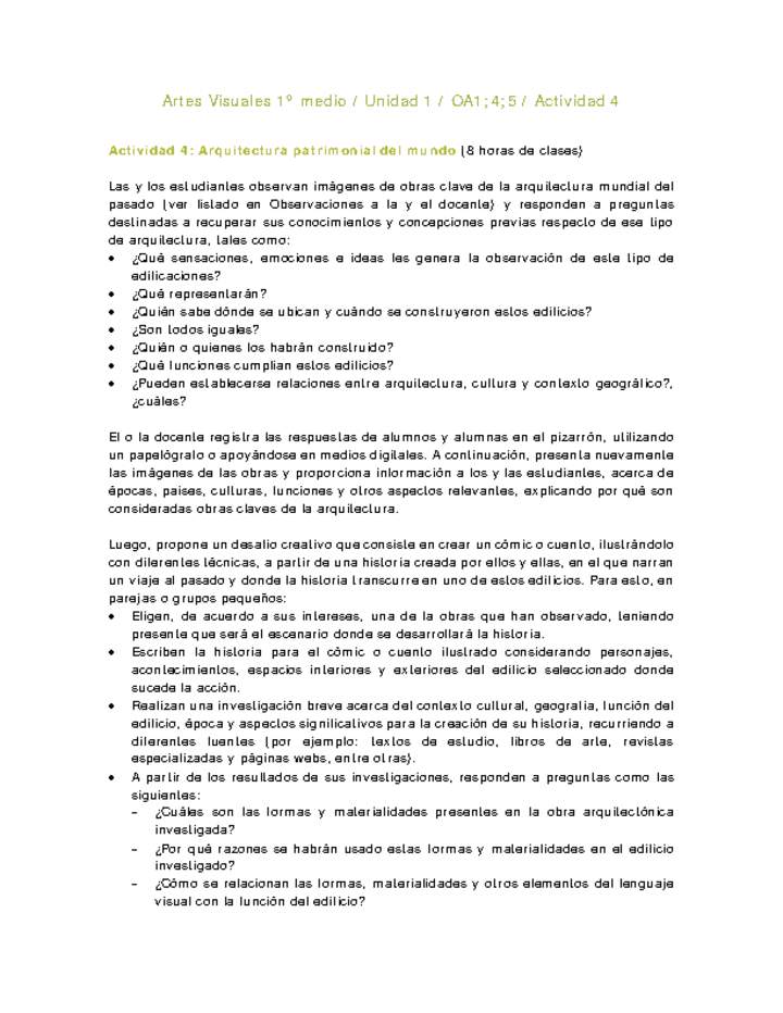 Artes Visuales 1 medio-Unidad 2-OA1;4;5-Actividad 4 Artes Visuales 1 medio-Unidad 2-OA1;4;5-Actividad 4