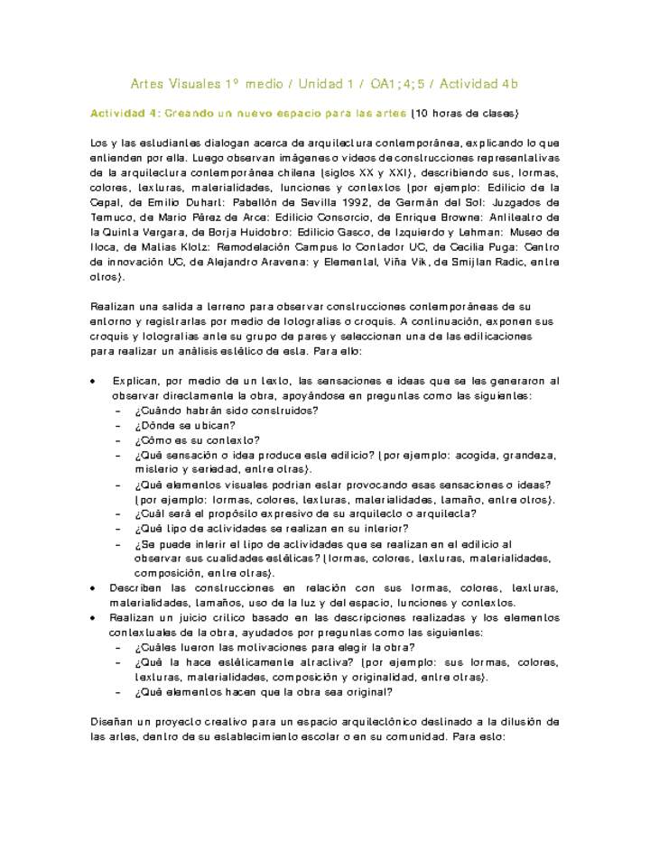 Artes Visuales 1 medio-Unidad 2-OA1;4;5-Actividad 4b Artes Visuales 1 medio-Unidad 2-OA1;4;5-Actividad 4b