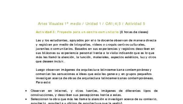 Artes Visuales 1 medio-Unidad 2-OA1;4;5-Actividad 5 Artes Visuales 1 medio-Unidad 2-OA1;4;5-Actividad 5
