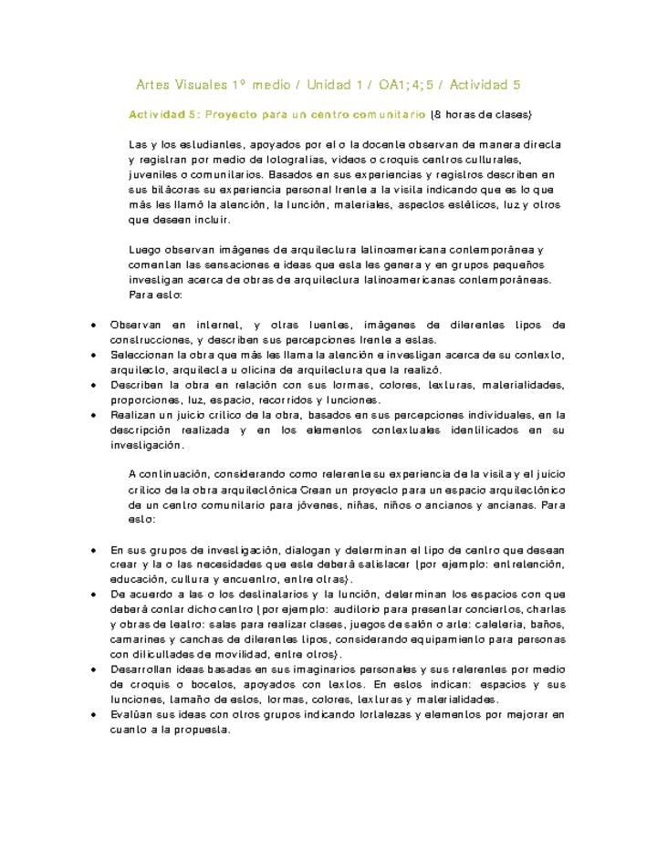 Artes Visuales 1 medio-Unidad 2-OA1;4;5-Actividad 5 Artes Visuales 1 medio-Unidad 2-OA1;4;5-Actividad 5