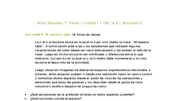Artes Visuales 1 medio-Unidad 2-OA1;4;5-Actividad 6 Artes Visuales 1 medio-Unidad 2-OA1;4;5-Actividad 6
