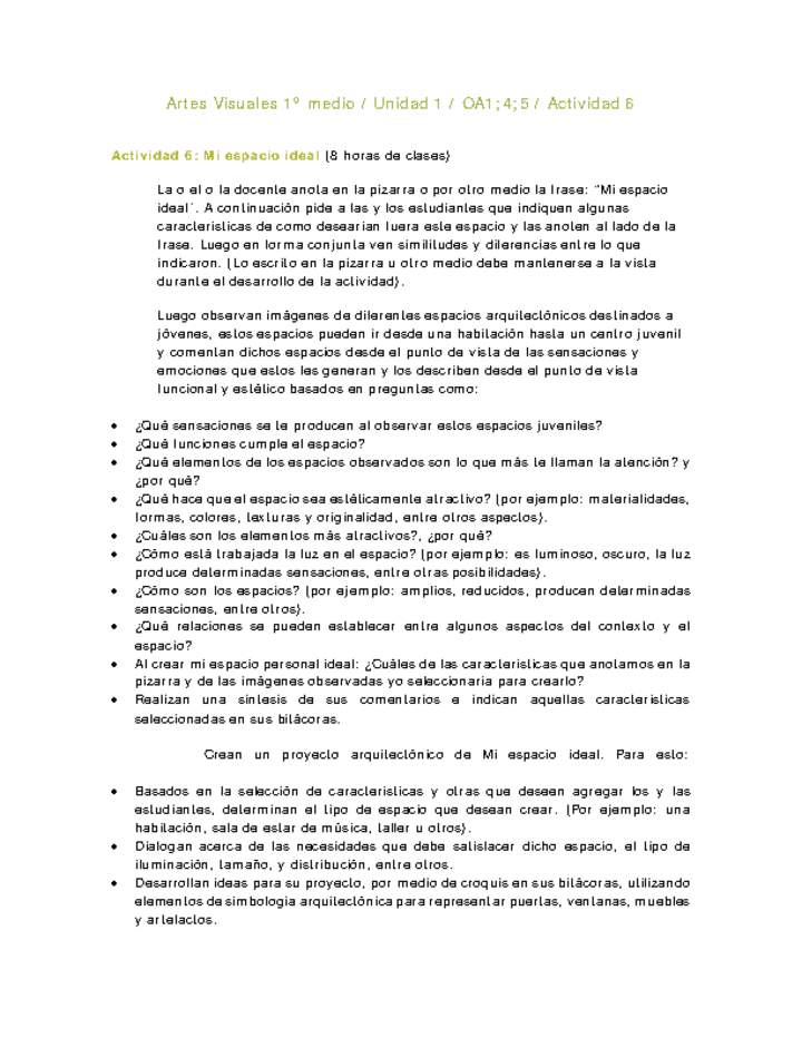 Artes Visuales 1 medio-Unidad 2-OA1;4;5-Actividad 6 Artes Visuales 1 medio-Unidad 2-OA1;4;5-Actividad 6