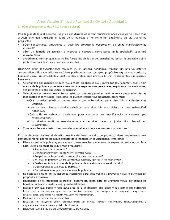 Artes Visuales 2 medio-Unidad 2-OA1;4-Actividad 1 Artes Visuales 2 medio-Unidad 2-OA1;4-Actividad 1