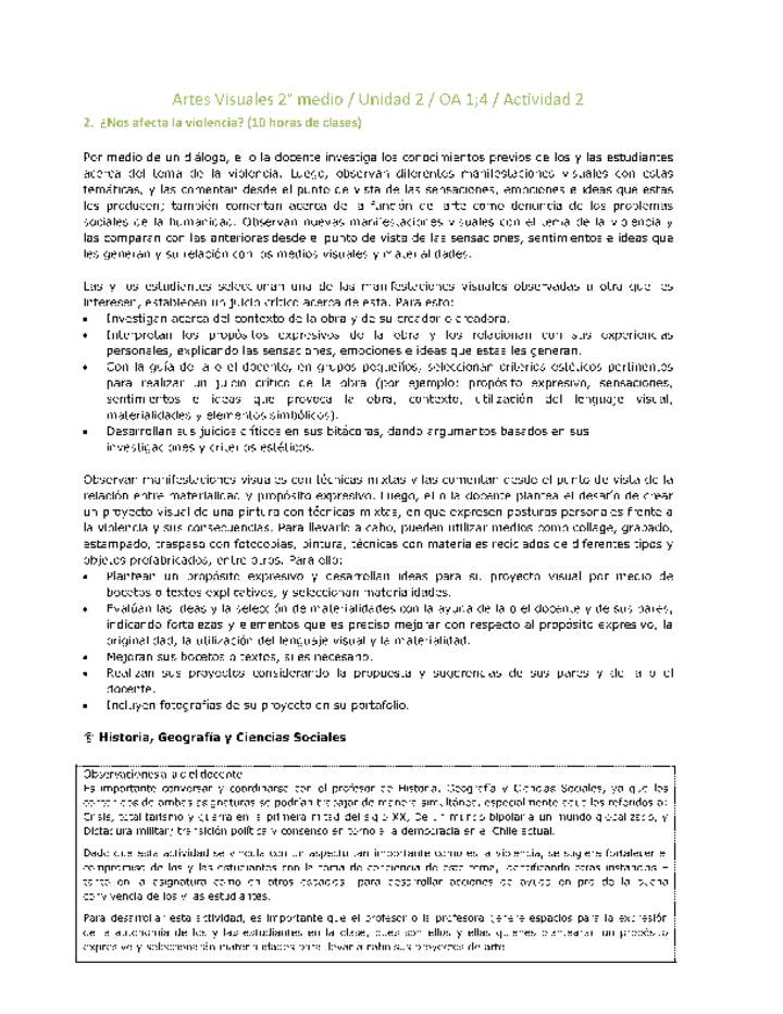 Artes Visuales 2 medio-Unidad 2-OA1;4-Actividad 2 Artes Visuales 2 medio-Unidad 2-OA1;4-Actividad 2
