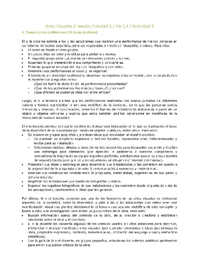 Artes Visuales 2 medio-Unidad 2-OA1;4-Actividad 3 Artes Visuales 2 medio-Unidad 2-OA1;4-Actividad 3