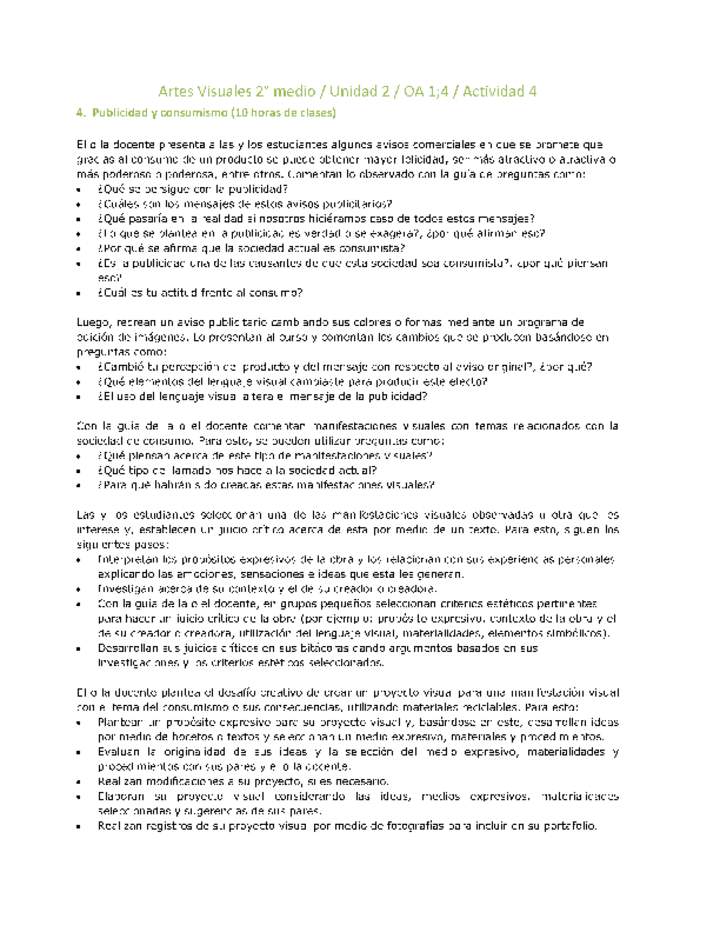 Artes Visuales 2 medio-Unidad 2-OA1;4-Actividad 4 Artes Visuales 2 medio-Unidad 2-OA1;4-Actividad 4