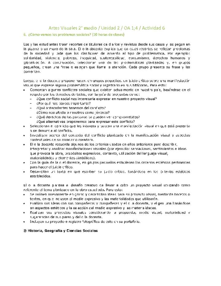 Artes Visuales 2 medio-Unidad 2-OA1;4-Actividad 6 Artes Visuales 2 medio-Unidad 2-OA1;4-Actividad 6