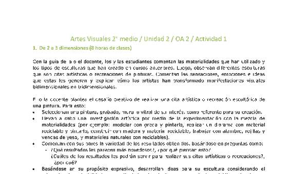 Artes Visuales 2 medio-Unidad 2-OA2-Actividad 1 Artes Visuales 2 medio-Unidad 2-OA2-Actividad 1