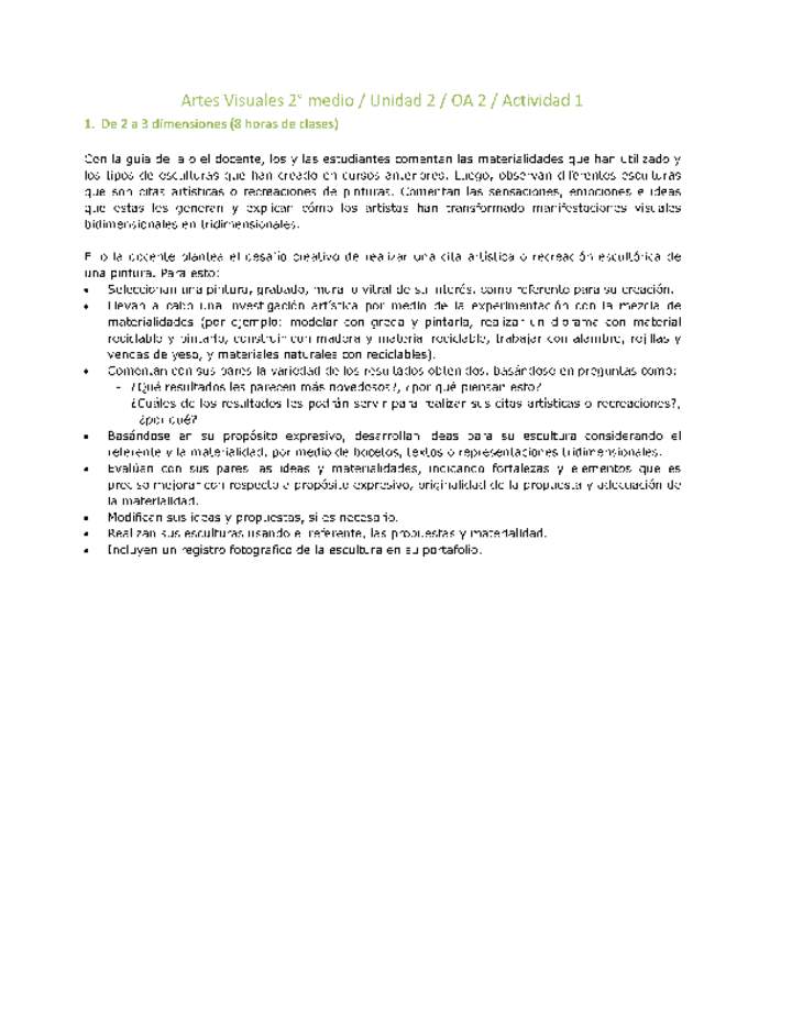 Artes Visuales 2 medio-Unidad 2-OA2-Actividad 1 Artes Visuales 2 medio-Unidad 2-OA2-Actividad 1