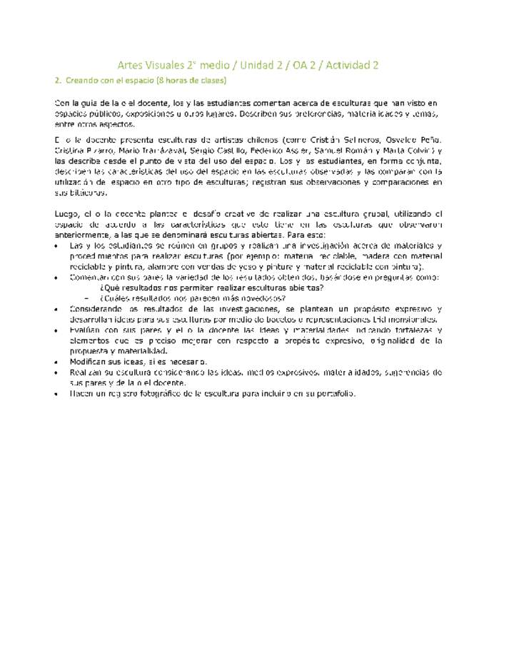 Artes Visuales 2 medio-Unidad 2-OA2-Actividad 2 Artes Visuales 2 medio-Unidad 2-OA2-Actividad 2