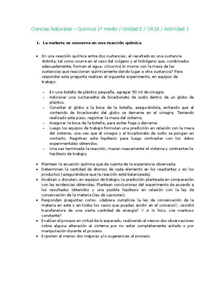 Ciencias Naturales 1 medio-Unidad 2-OA18-Actividad 1 Ciencias Naturales 1 medio-Unidad 2-OA18-Actividad 1