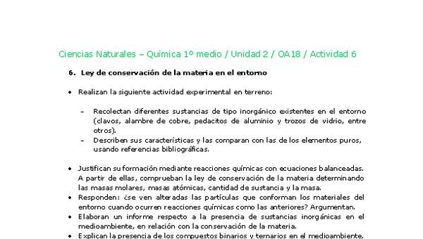 Ciencias Naturales 1 medio-Unidad 2-OA18-Actividad 6 Ciencias Naturales 1 medio-Unidad 2-OA18-Actividad 6