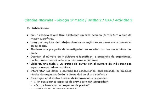 Ciencias Naturales 1 medio-Unidad 2-OA4-Actividad 2 Ciencias Naturales 1 medio-Unidad 2-OA4-Actividad 2