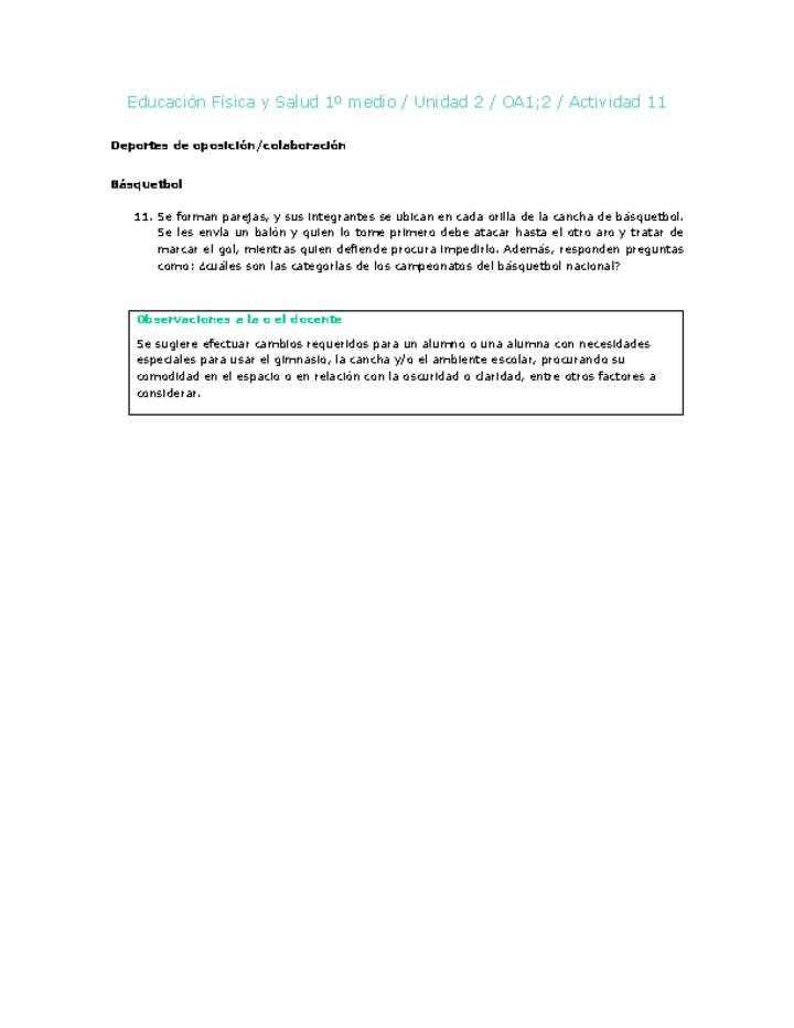 Educación Física 1 medio-Unidad 2-OA1;2-Actividad 11 Educación Física 1 medio-Unidad 2-OA1;2-Actividad 11