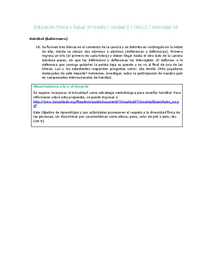 Educación Física 1 medio-Unidad 2-OA1;2-Actividad 18 Educación Física 1 medio-Unidad 2-OA1;2-Actividad 18