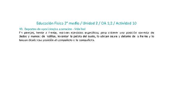 Educación Física 2 medio-Unidad 2-OA1;2-Actividad 10 Educación Física 2 medio-Unidad 2-OA1;2-Actividad 10