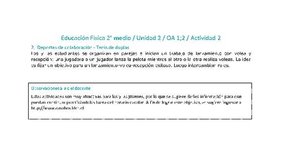 Educación Física 2 medio-Unidad 2-OA1;2-Actividad 2 Educación Física 2 medio-Unidad 2-OA1;2-Actividad 2