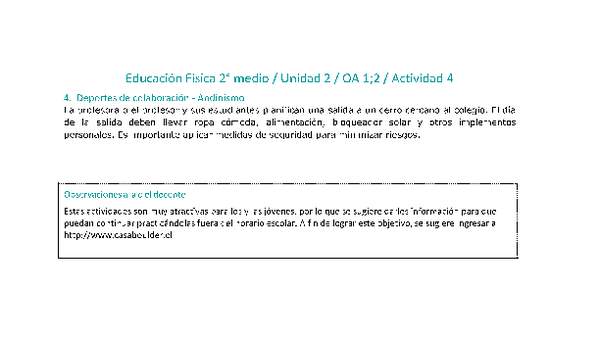 Educación Física 2 medio-Unidad 2-OA1;2-Actividad 4 Educación Física 2 medio-Unidad 2-OA1;2-Actividad 4