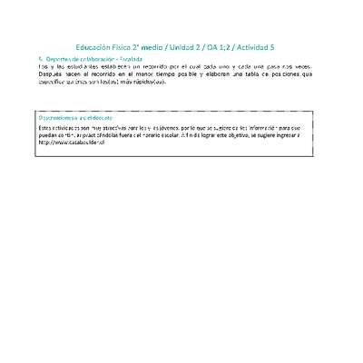 Educación Física 2 medio-Unidad 2-OA1;2-Actividad 5 Educación Física 2 medio-Unidad 2-OA1;2-Actividad 5