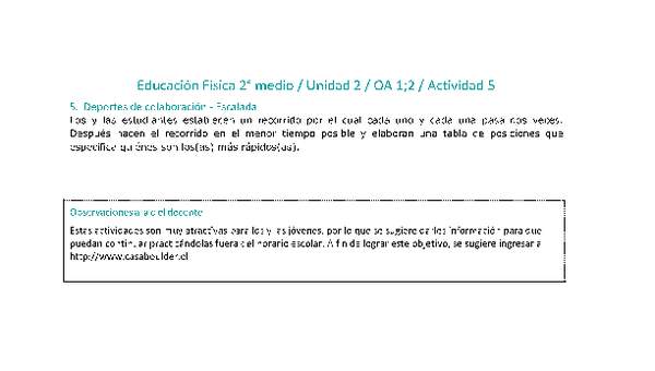 Educación Física 2 medio-Unidad 2-OA1;2-Actividad 5 Educación Física 2 medio-Unidad 2-OA1;2-Actividad 5