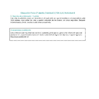Educación Física 2 medio-Unidad 2-OA1;2-Actividad 8 Educación Física 2 medio-Unidad 2-OA1;2-Actividad 8