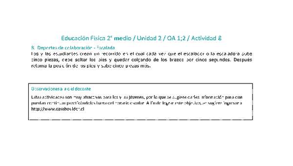 Educación Física 2 medio-Unidad 2-OA1;2-Actividad 8 Educación Física 2 medio-Unidad 2-OA1;2-Actividad 8