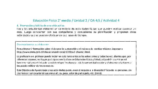 Educación Física 2 medio-Unidad 2-OA4;5-Actividad 4 Educación Física 2 medio-Unidad 2-OA4;5-Actividad 4
