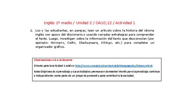 Inglés 1 medio-Unidad 2-OA10;12-Actividad 1 Inglés 1 medio-Unidad 2-OA10;12-Actividad 1