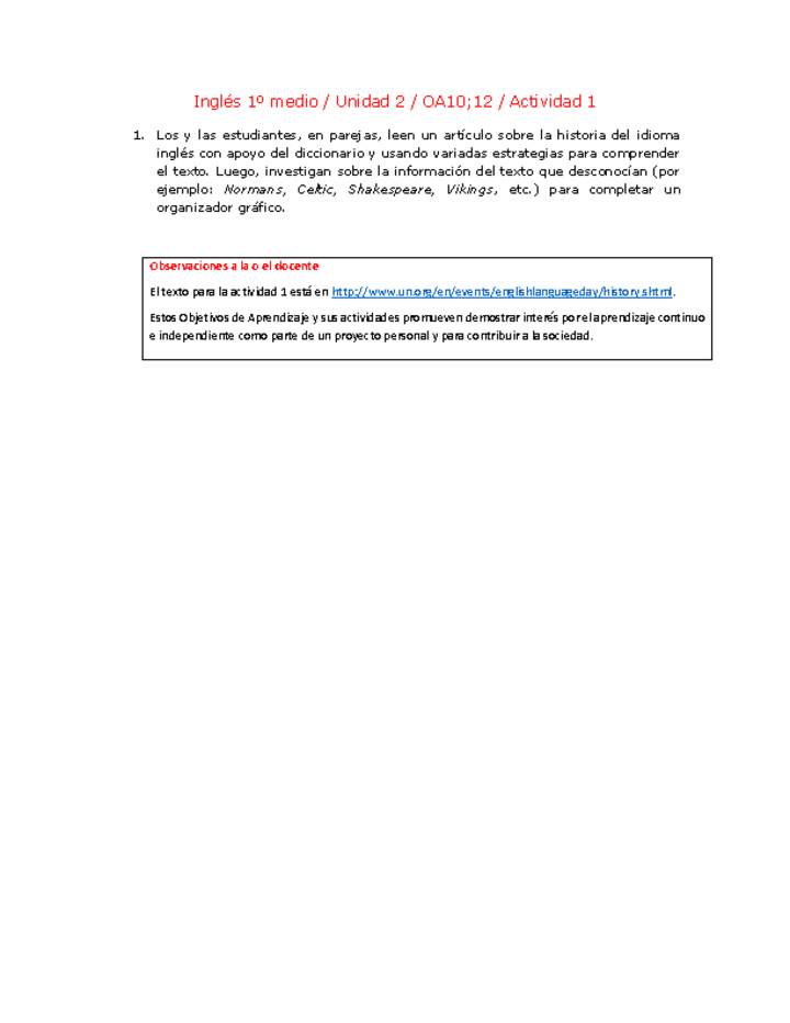 Inglés 1 medio-Unidad 2-OA10;12-Actividad 1 Inglés 1 medio-Unidad 2-OA10;12-Actividad 1