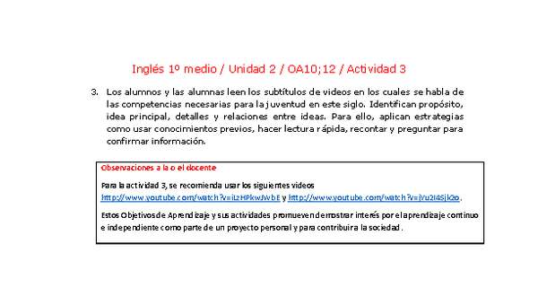 Inglés 1 medio-Unidad 2-OA10;12-Actividad 3 Inglés 1 medio-Unidad 2-OA10;12-Actividad 3