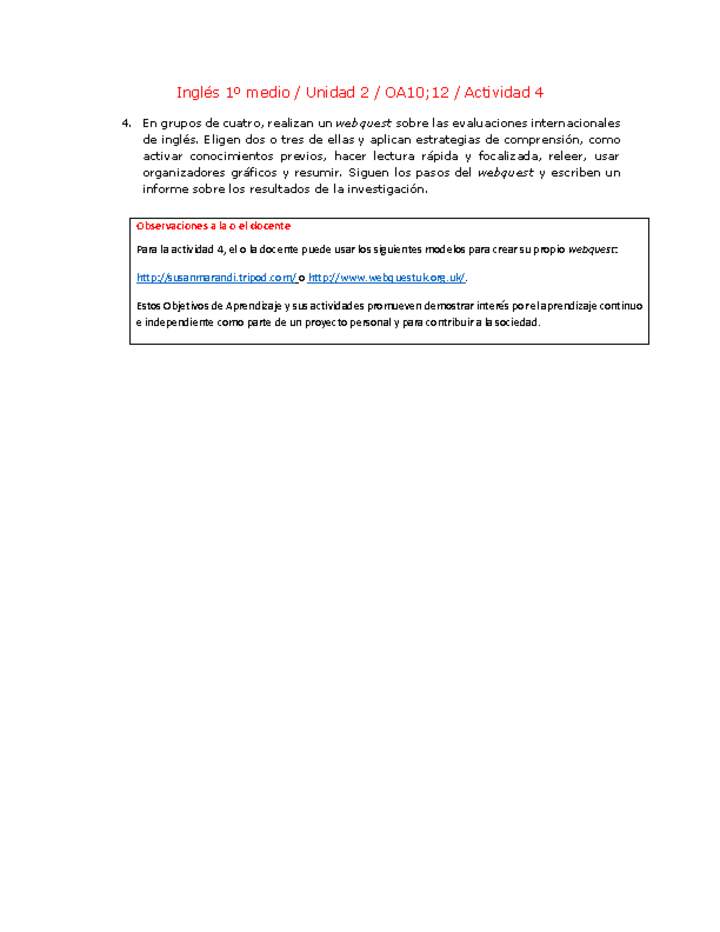 Inglés 1 medio-Unidad 2-OA10;12-Actividad 4 Inglés 1 medio-Unidad 2-OA10;12-Actividad 4
