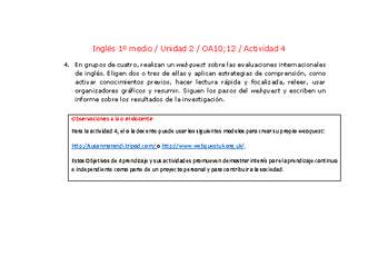 Inglés 1 medio-Unidad 2-OA10;12-Actividad 4 Inglés 1 medio-Unidad 2-OA10;12-Actividad 4