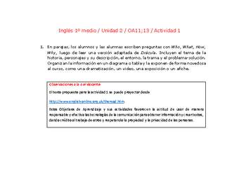 Inglés 1 medio-Unidad 2-OA11;13-Actividad 1 Inglés 1 medio-Unidad 2-OA11;13-Actividad 1