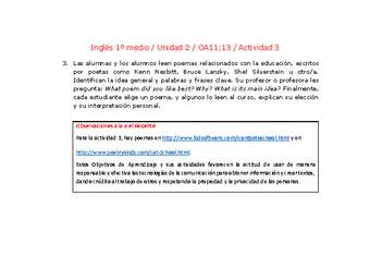 Inglés 1 medio-Unidad 2-OA11;13-Actividad 3 Inglés 1 medio-Unidad 2-OA11;13-Actividad 3