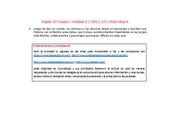Inglés 1 medio-Unidad 2-OA11;13-Actividad 4 Inglés 1 medio-Unidad 2-OA11;13-Actividad 4