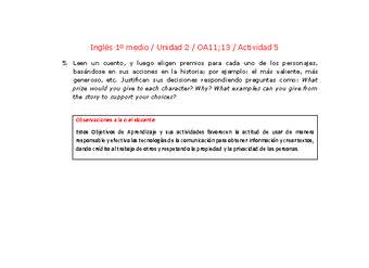Inglés 1 medio-Unidad 2-OA11;13-Actividad 5 Inglés 1 medio-Unidad 2-OA11;13-Actividad 5