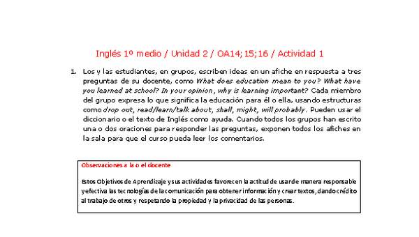 Inglés 1 medio-Unidad 2-OA14;15;16-Actividad 1 Inglés 1 medio-Unidad 2-OA14;15;16-Actividad 1