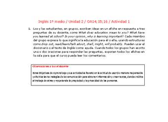 Inglés 1 medio-Unidad 2-OA14;15;16-Actividad 1 Inglés 1 medio-Unidad 2-OA14;15;16-Actividad 1